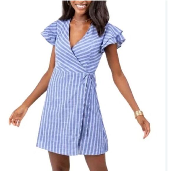 Harper Heritage Francesca’s Denim Stripe A-Line Wrap Dress Women’s Small - Picture 1 of 6